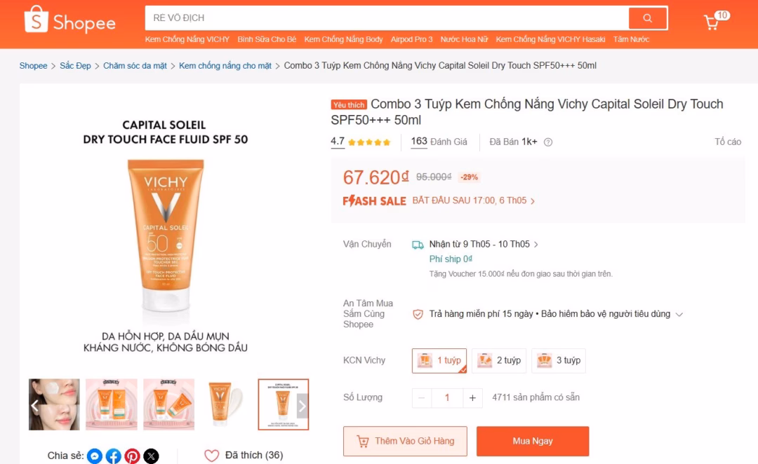 Mức giá 65.000 đồng cho một sản phẩm cao cấp là dấu hiệu rõ ràng của hàng giả. Ảnh chụp màn hình
